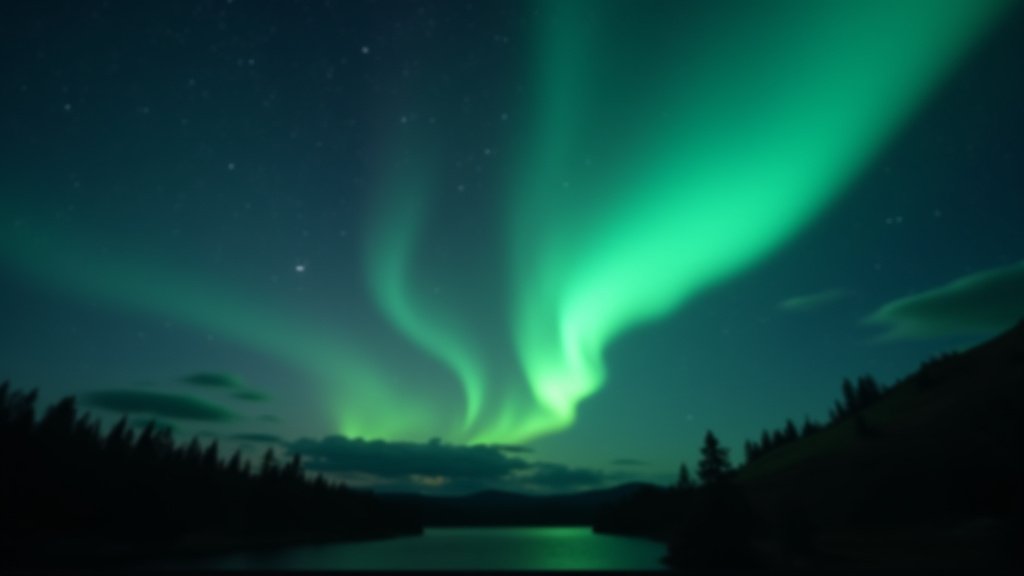 Cinematic wide angle shot of a vibrant green meteor streaking across the night sky above the Pacific Northwest representing the awe inspiring phenomenon of a fireball
